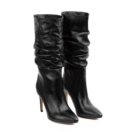 Eva Slouchy Black Leather Boots