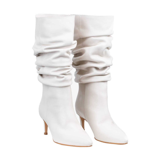 Eva Slouchy White Leather Boots
