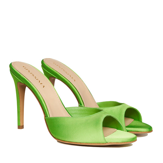 Vicky Green Grass Satin Mules